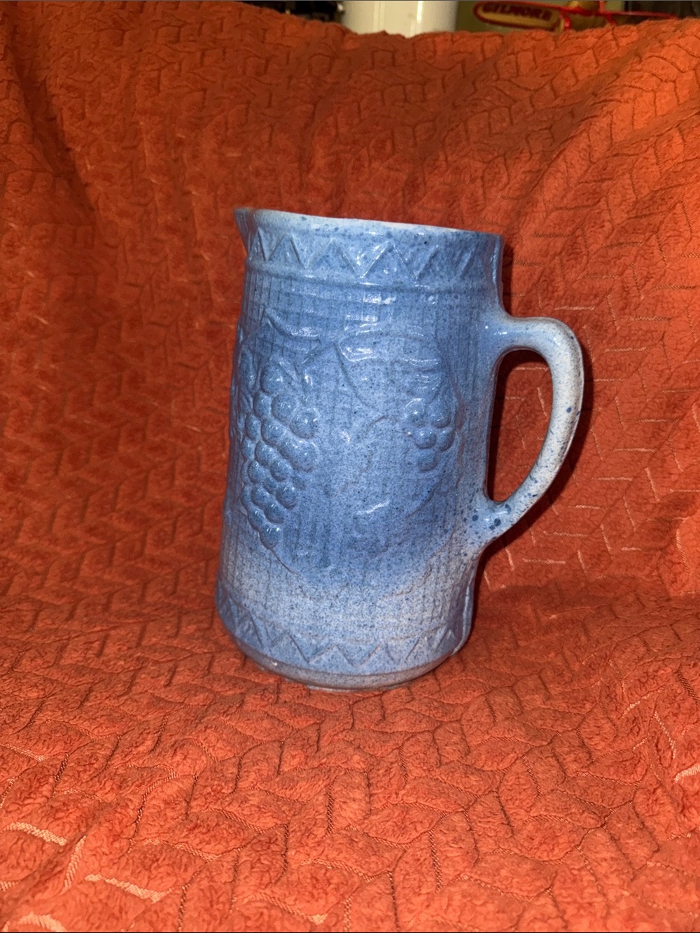 Antique North Star Stoneware Blue Grape Pitcher - 1890s Red Wing MN  Excellent